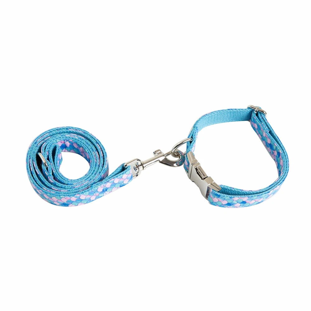 Personalized Dog Collar Customized Pet Collars Free Engraving ID Nameplate Tag Pet Accessory Mermaid Puppy Collars Leash